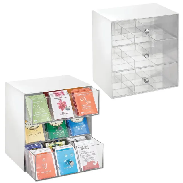 M Design Teebeutelbox 27 Fächer 3 Schubladen 2er-Set weiß