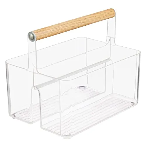 M Design Kosmetikkorb Badablage Kunststoff Holzgriff natur transparent