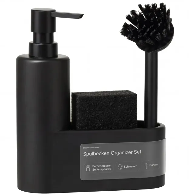 Black Spülbecken Organizer Kunststein schwarz matt