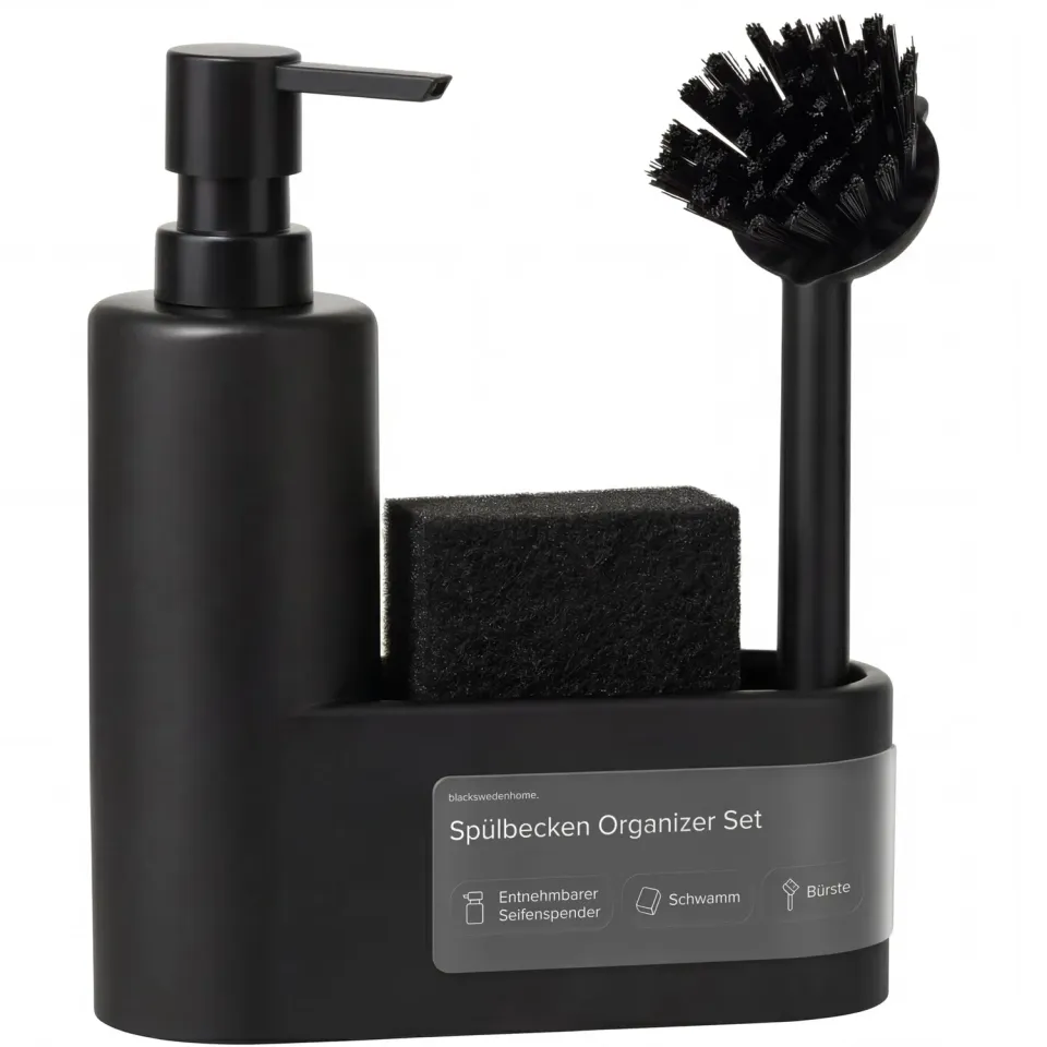 Black Spülbecken Organizer Kunststein schwarz matt