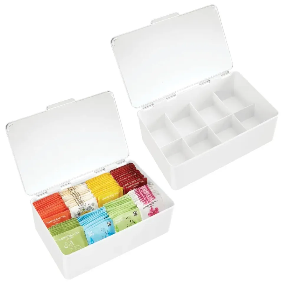 mDesign Teebox Aufbewahrungsbox 8 Fächer 2er-Set weiß