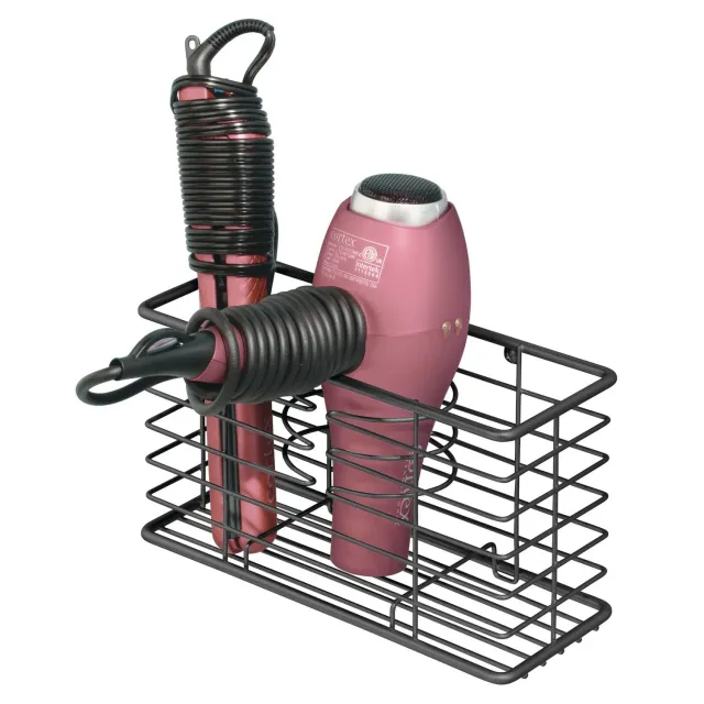 mDesign Fönhalter Metall Wand-Organizer 3 Fächer schwarz