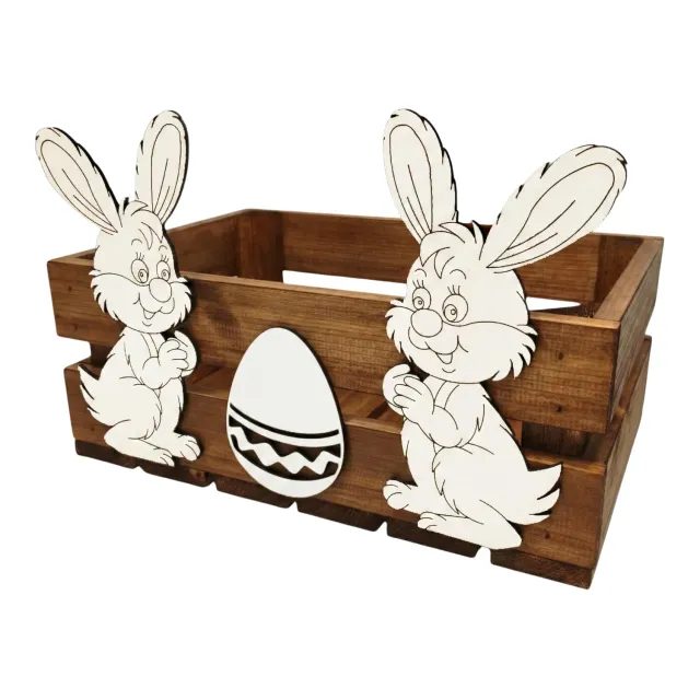 GoodFreshDecor Holzkiste Ostern 30x20x12 cm Braun Hase Ei