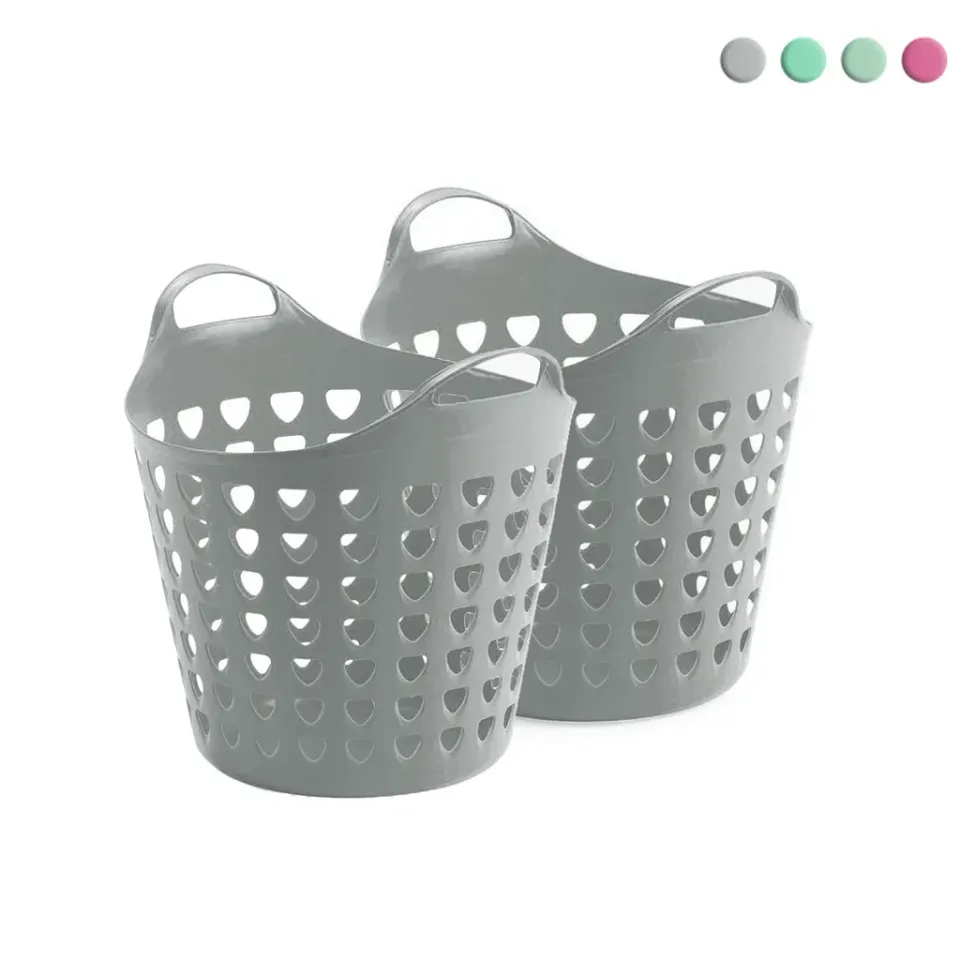 Kreher Flexi Korb 35 Liter Haushaltskorb Blau 2er Set gelocht