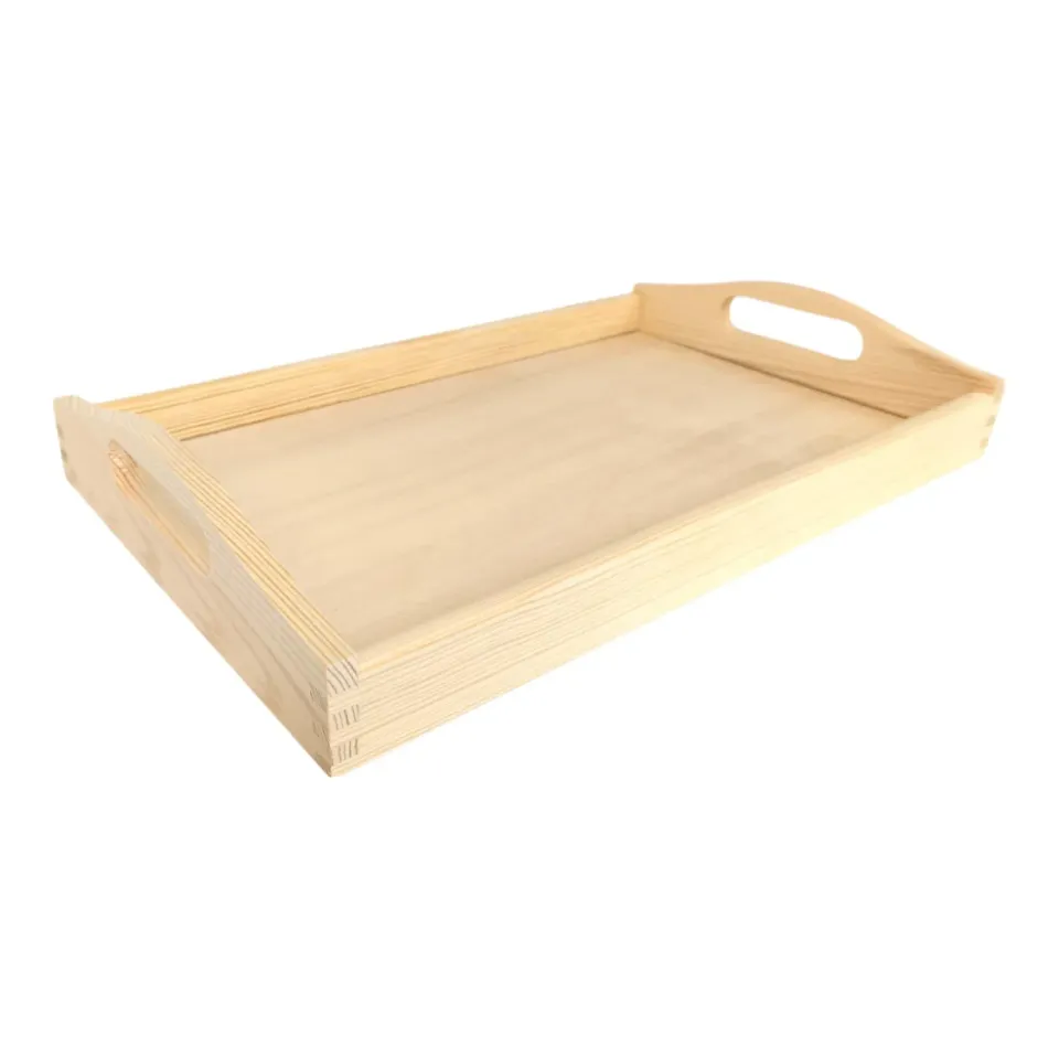 GoodFreshDecor Serviertablett Holz 40 cm braun Griffe