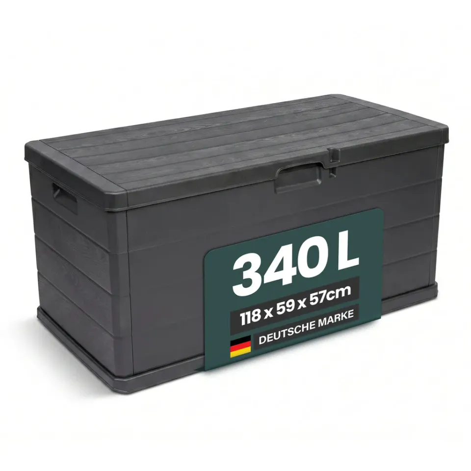 Kreher Kissenbox XXL 340L Holz-Optik anthrazit mit Rollen