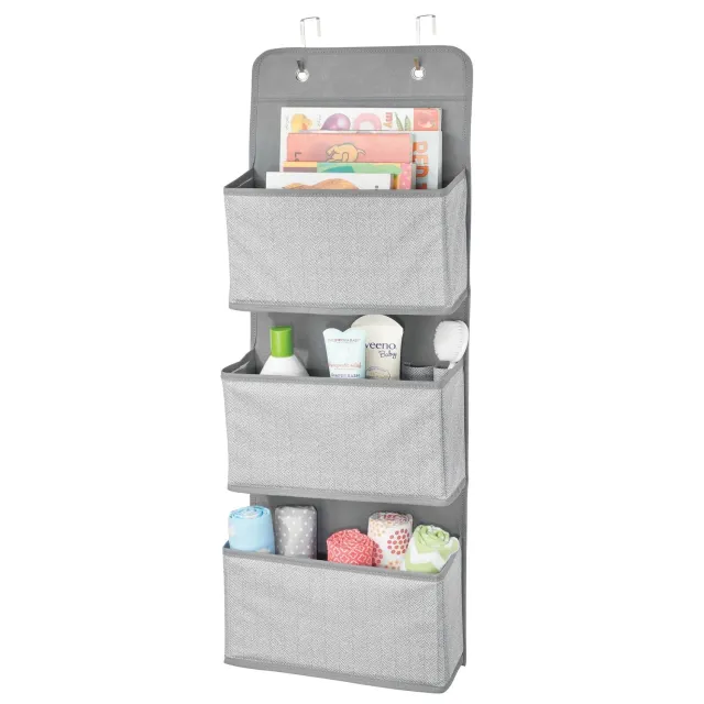mDesign Hängeorganizer 3 Fächer Tür Stoff grau weiß