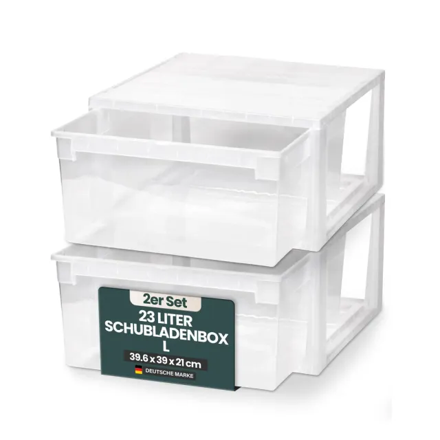 Kreher Schubladenbox L 23 L 2er-Set transparent weiß
