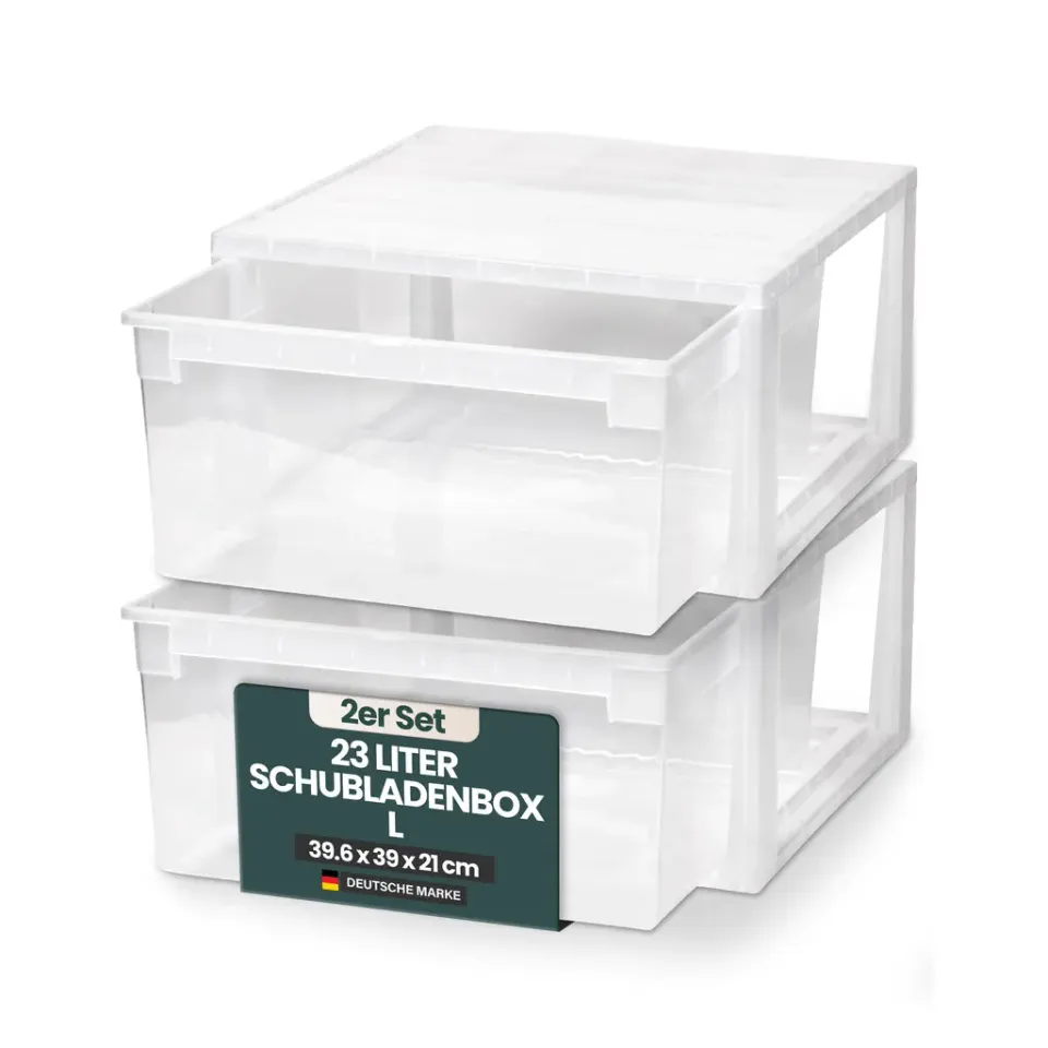 Kreher Schubladenbox L 23 L 2er-Set transparent weiß