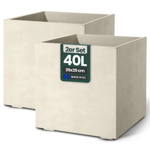 Kreher Millennium Pflanzkübel 40L eckig 2er-Set cremeweiß