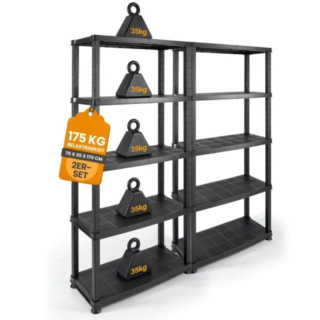 Kreher Evo Schwerlastregal 5 Böden 2er Set schwarz 35 kg