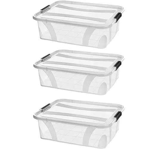 astor24 Aufbewahrungsbox 22 Liter transparent 3er-Set Deckel