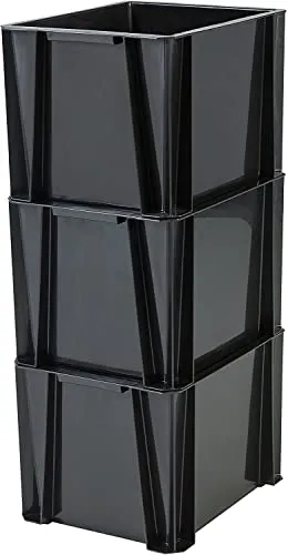 Iris Ohyama STB-MD Stapelbox 16 L Schwarz 3er-Set