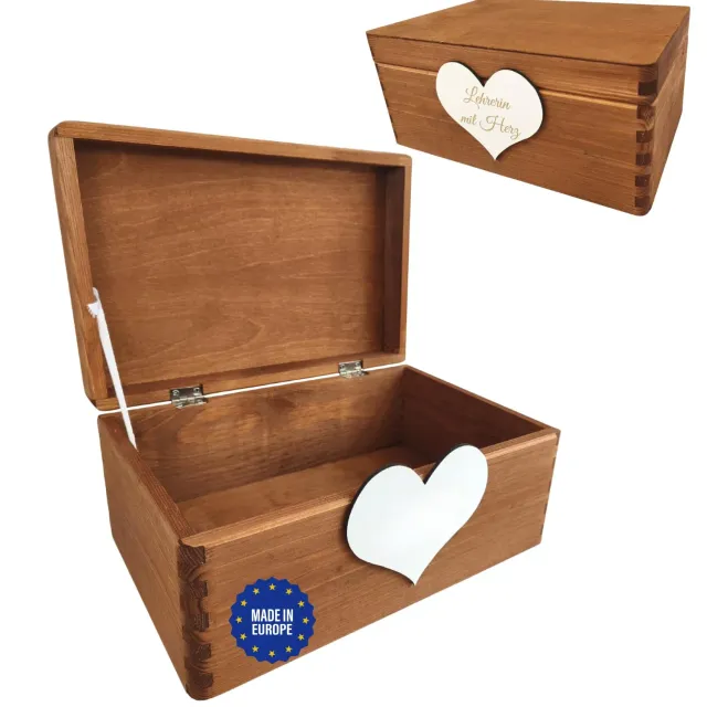 GoodFreshDecor Holzbox mit Deckel 30x20x14 cm Herz Gravur braun