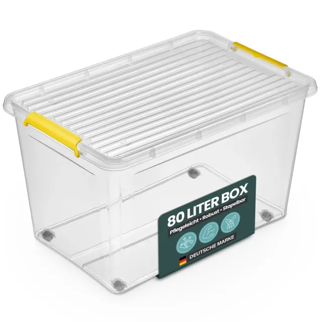 Kreher Simple Store Aufbewahrungsbox 80 L transparent 1 Stück rollbar