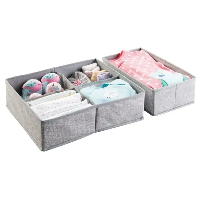 mDesign Stoffbox 2er-Set grau für Schrank Babykleidung