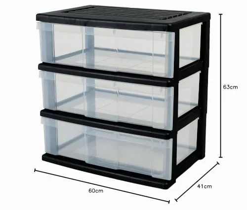 Iris Ohyama Turm WC-N603 Rollcontainer 3 Schubladen schwarz 34L